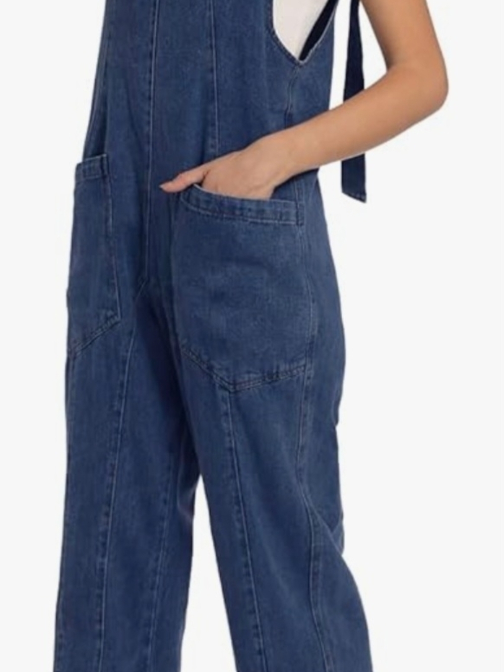 Women's Blue Denim Wide-Leg Jumpsuit